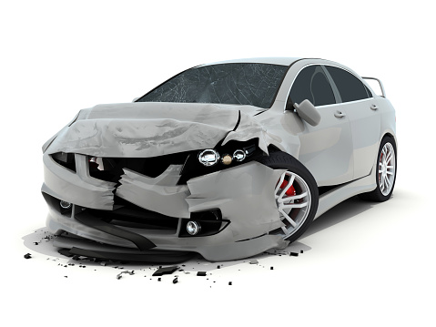 Accidente de coche en fondo blanco photo