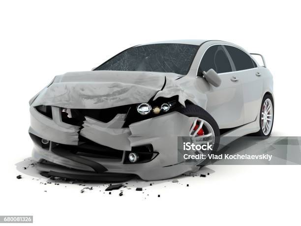 Car Accident On White Background Stock Photo - Download Image Now - Crash, Car, White Background