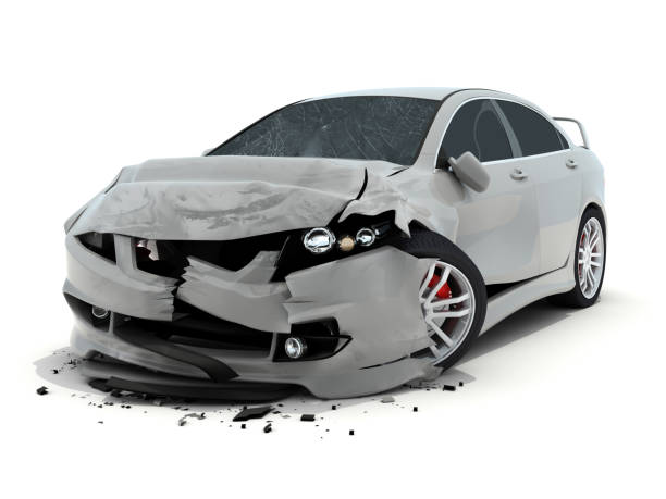 car accident on white background - destruição imagens e fotografias de stock