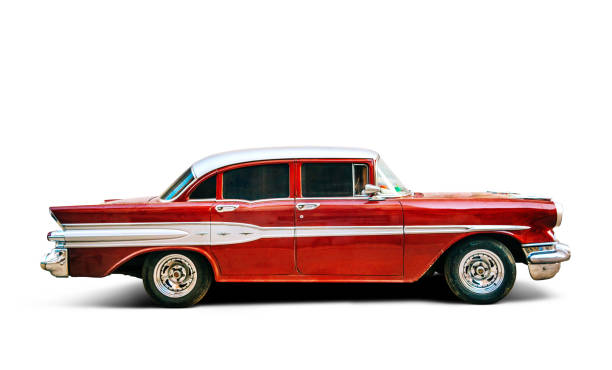 클리핑 경로와 흰색 배경에 오래 된 미국의 자동차 - cuba usa vintage car car 뉴스 사진 이미지
