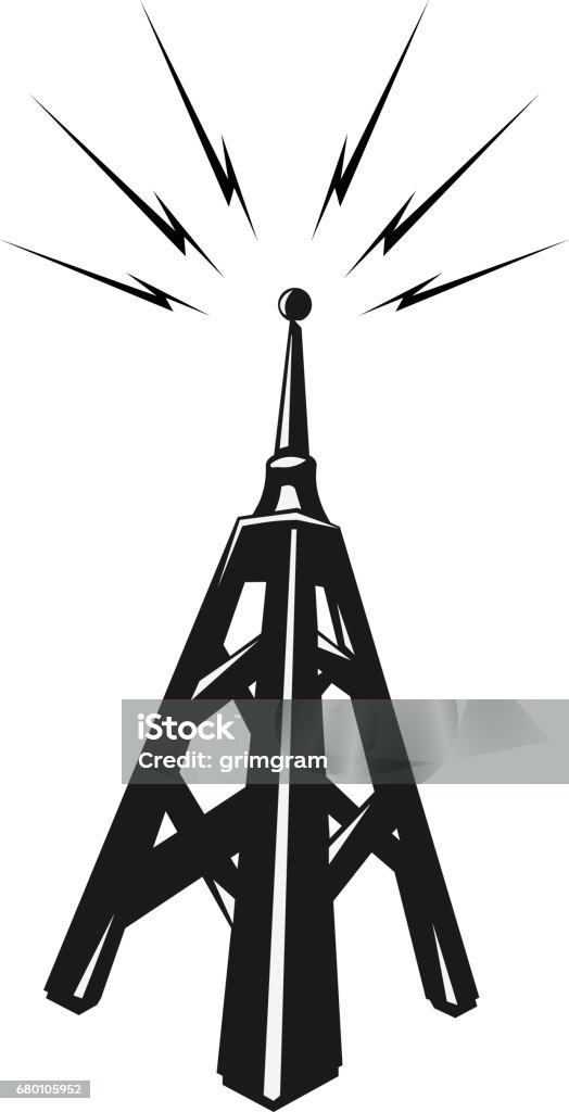 Old Radio Tower Icon. Vector icon illustration of an old vintage communication Tower. Retro wireless communications concept. Radio stock vector
