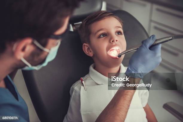 Little Boy At The Dentist Stock Photo - Download Image Now - Dentist, Child, Dental Health