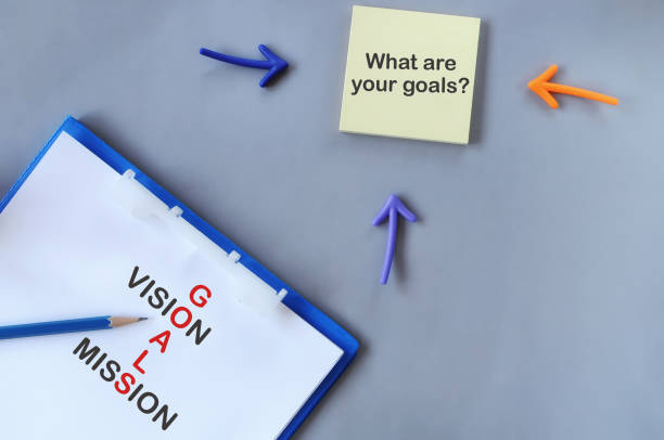 istock Words of goals, vision and mission on notepad 680114572
