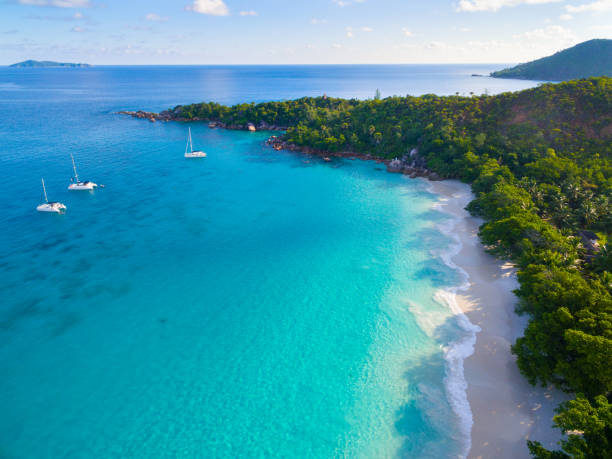 istock Aerial: Beautiful tropical beach - Anse Lazio, Praslin Island 680117144
