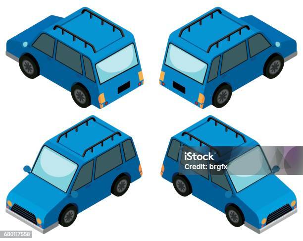 Blue Van From Four Different Angles Stock Illustration - Download Image Now - Angle, Car, Illustration