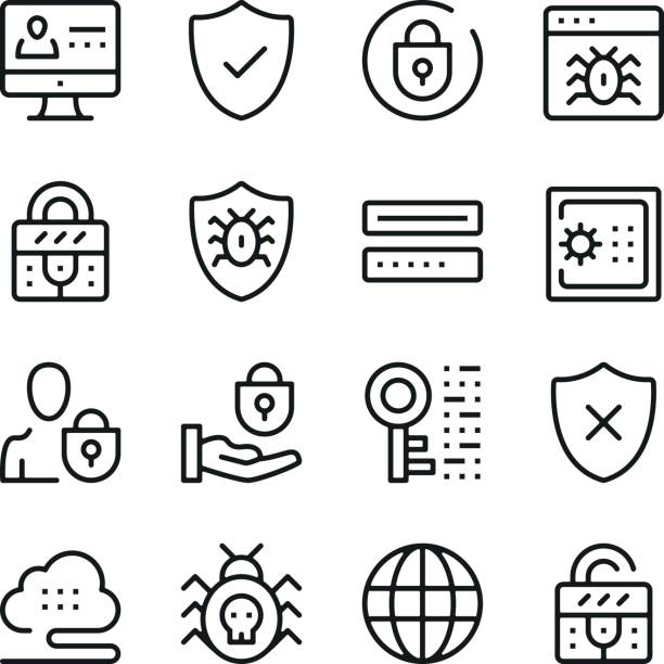 computer-sicherheit-linie-icons set. moderne grafik-design-konzepte, einfache gliederung kollektion elements. vektor-linie-icons - key locking lock symbol stock-grafiken, -clipart, -cartoons und -symbole