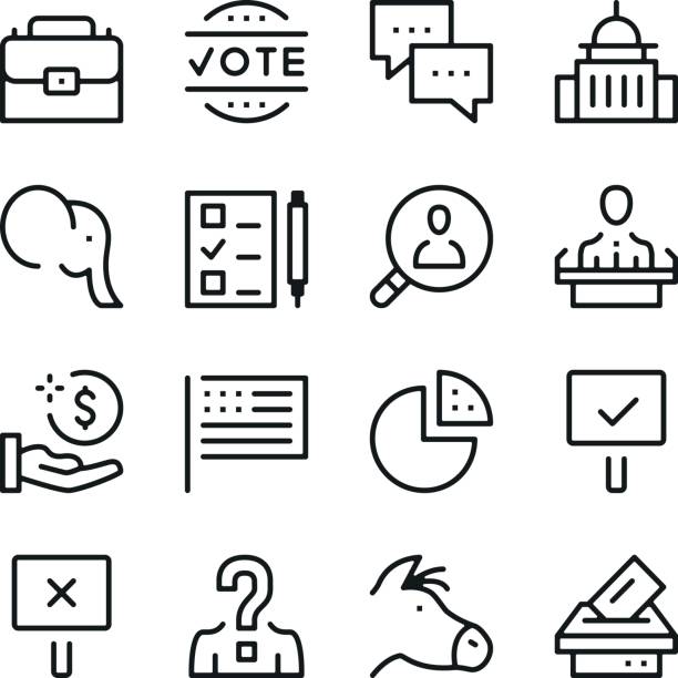 選挙行のアイコンを設定します。現代のグラフィック デザインの概念、単純なアウトライン要素のコレクション。ベクター線のアイコン - party conference点のイラスト素材／クリップアート素材／マンガ素材／アイコン素材