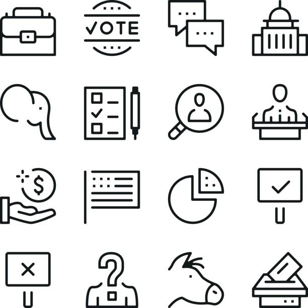 zestaw ikon linii wyborów. nowoczesne koncepcje projektowania graficznego, prosta kolekcja elementów konspektu. ikony linii wektorowych - president voting badge election stock illustrations