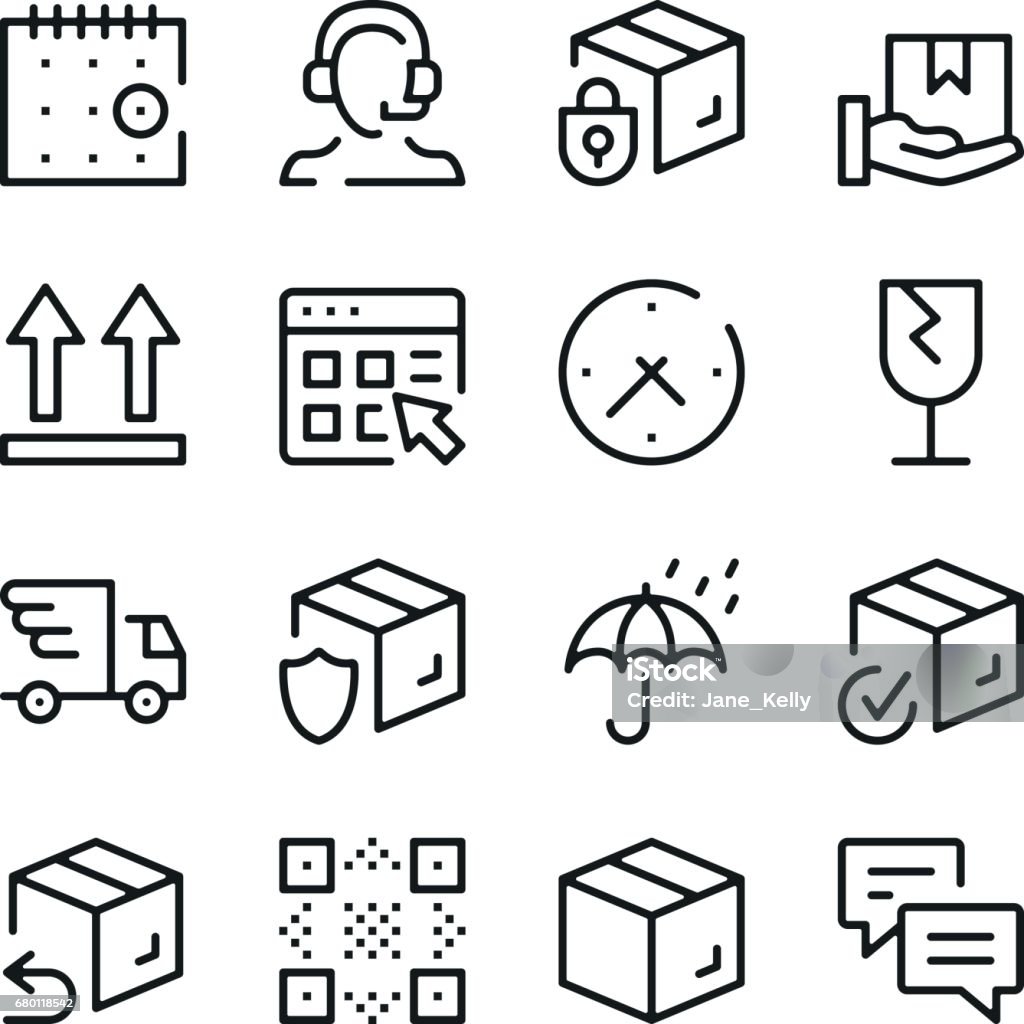 Set di icone della linea di recapito. Concetti di graphic design moderni, semplice raccolta di elementi di contorno. Icone delle linee vettoriali - arte vettoriale royalty-free di Icona