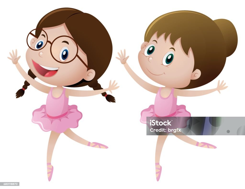 Two girls in pink dress doing ballet Two girls in pink dress doing ballet illustration Activity stock vector