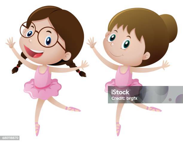 Two Girls In Pink Dress Doing Ballet Stock Illustration - Download Image Now - Activity, Art, Arts Culture and Entertainment