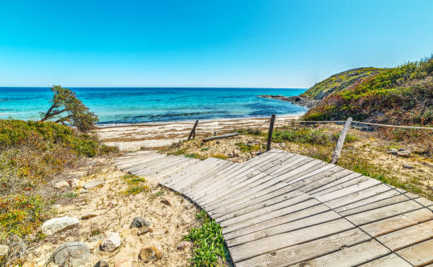 istock Wooden boardwalk in Scoglio di Peppino beach 680121160