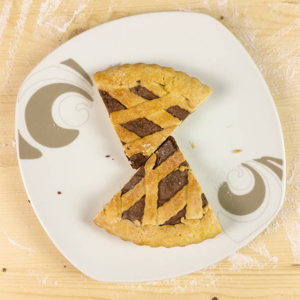 istock Tart with chocolate cream on wooden background - top view 680124580