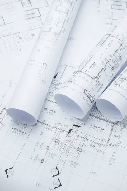istock architectural drawing paper rolls of a dwelling for construction 680134586