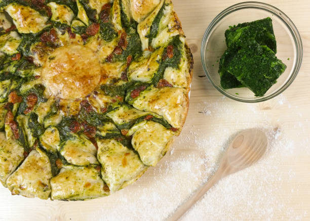 istock Puff pastry with Ricotta and spinach cream - top view 680135628