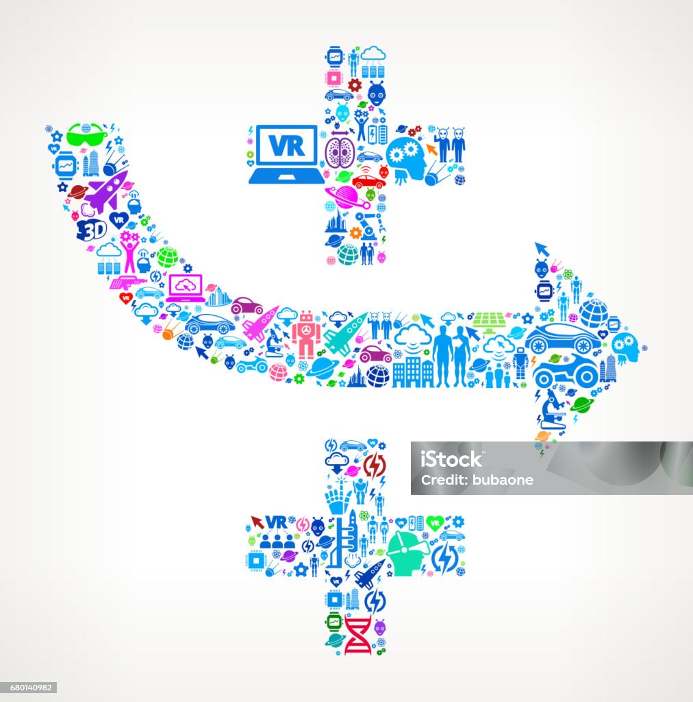 Game Plan  Future and Futuristic Technology Vector Icon Background Game Plan  Future and Futuristic Technology Vector Icon Background. This color vector background composition features the main image surrounded by various technology, innovation and futuristic iconography. The icons vary in size and color and form a seamless pattern around the main object. This artwork is ideal for future and futuristic lifestyle concepts. Alien stock vector
