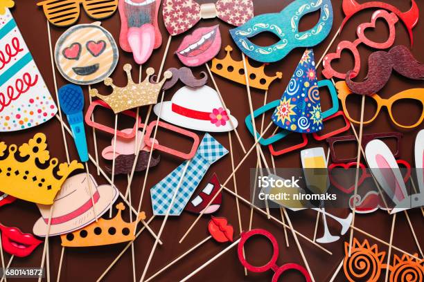 Set Of Photo Accessories For Wedding And Birthday Parties Stock Photo - Download Image Now