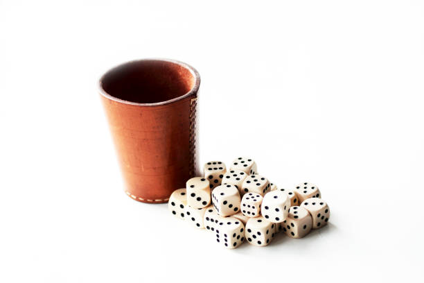 istock Brown Leather dice Cup and white dice on white background 680144740