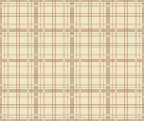 istock Seamless tartan plaid pattern. Checkered fabric texture print in stripes cream and pale  brown colors. Fashion wallpaper vector illustration. 680148150