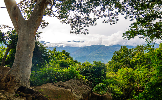 View on mountain landscape by Barichara in Colombia