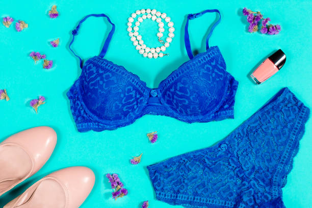 istock Sexy blue lacy lingerie on a bright background 680162026