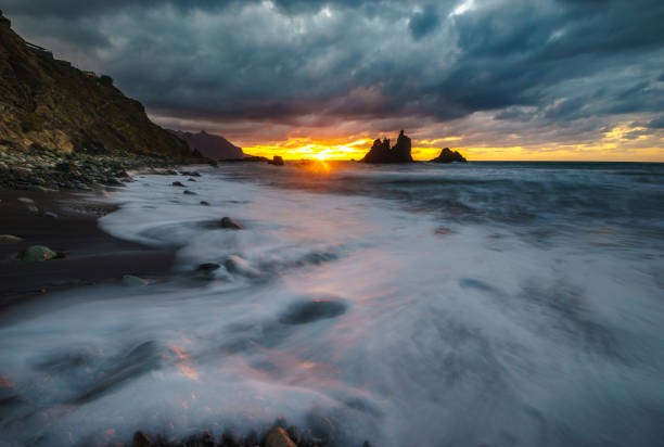 istock Sunset over the atlantic, wild beach, Playa Benijo, Tenerife 680163044