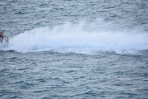 istock Motorboat trail, Trail on sea surface 680165916