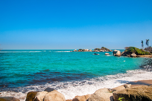 View on tropical coastline of Tayrona National park in Colombia