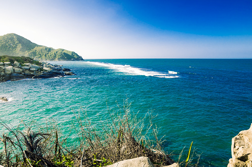 View on tropical sea by National park Tayona in Colombia