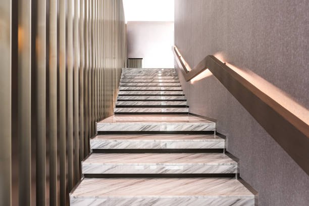 istock Modern white marble stairs for luxury interior 680169634