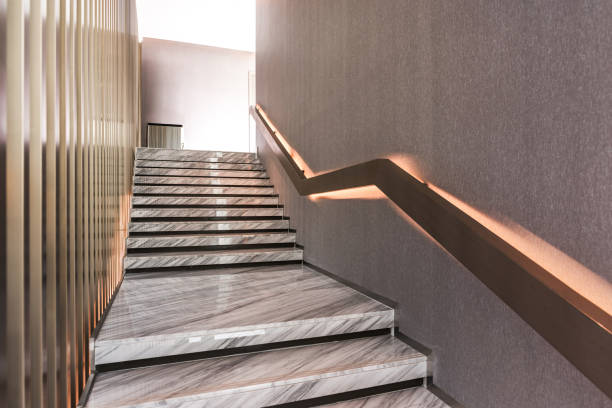 istock Modern white marble stairs for luxury interior. 680171860