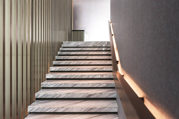 istock Modern white marble stairs for luxury interior 680172028
