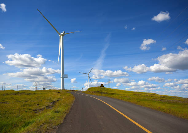 Empty road surface floor with Eco-environmentally friendly power generation of power turbines of green energy