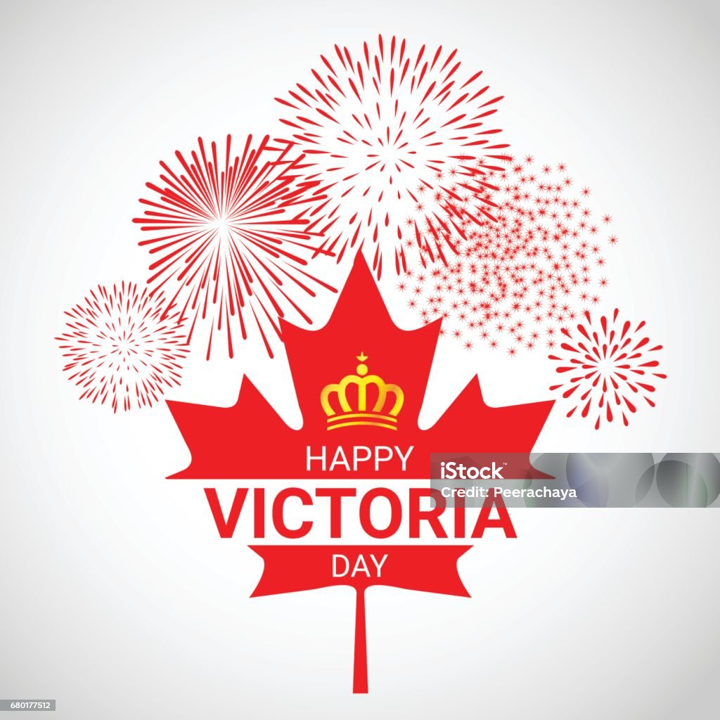 Canada maple Leaf  with fireworks for Victoria day Canada maple Leaf  with fireworks for celebrate the Victoria day Art stock vector