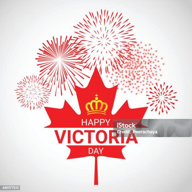 Canada Maple Leaf With Fireworks For Victoria Day Stock Illustration - Download Image Now - Art, Bright, Canada