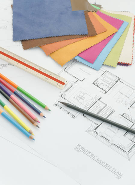 istock Architectural plan with color pencil and color palette 680188010