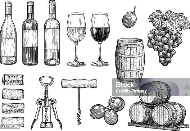 Wine Stuff Illustration Drawing Engraving Ink Line Art Vector Stock Illustration - Download Image Now