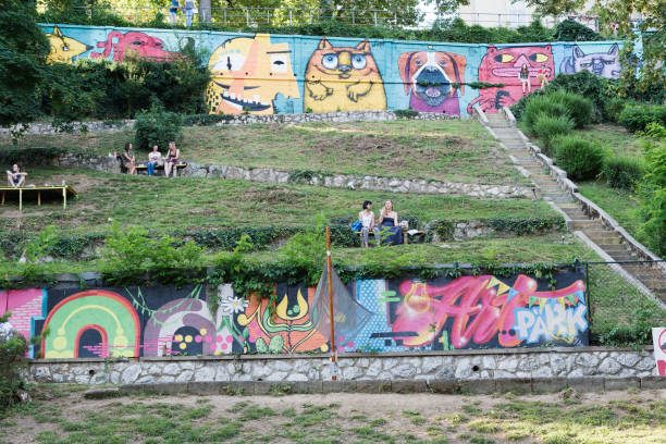 Bordeaux, France, 18 July 2022: View of artworks in the DARWIN alternative place in Bordeaux dedicated to responsible economic development, social entrepreneurship, ecological transition and citizen activism