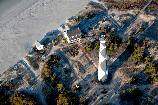 Aerial view Cape Lookout Lighthouse North Carolina