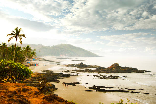 높은, 인도에서 고아 해변으로 아름 다운 보기. - goa beach india green 뉴스 사진 이미지