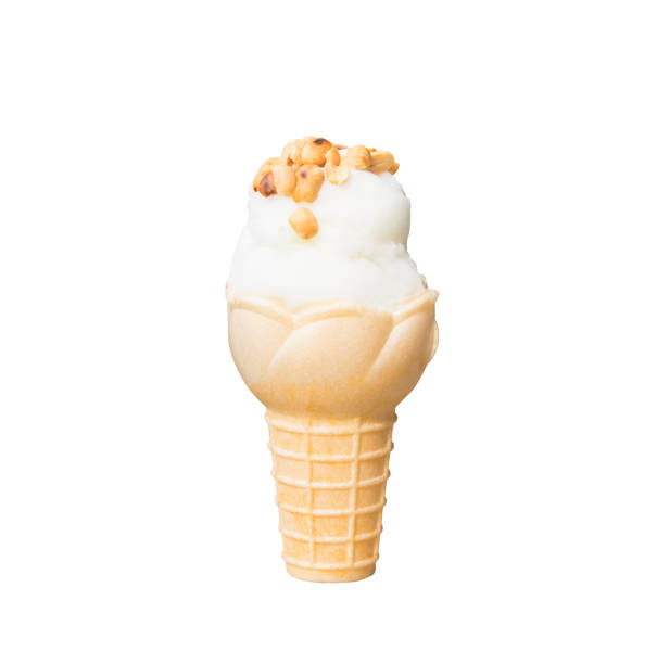 istock Coconut ice cream cone topped with roasted peanuts isolated on white background (clipping path included) 680206192