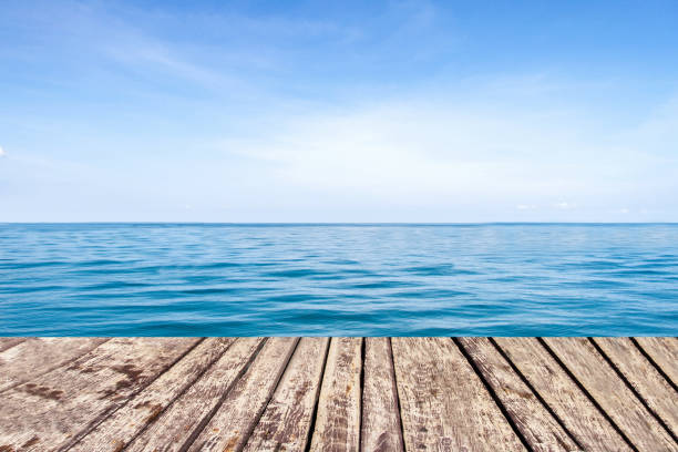 istock wooden walkway on sea and blue sky background 680213894