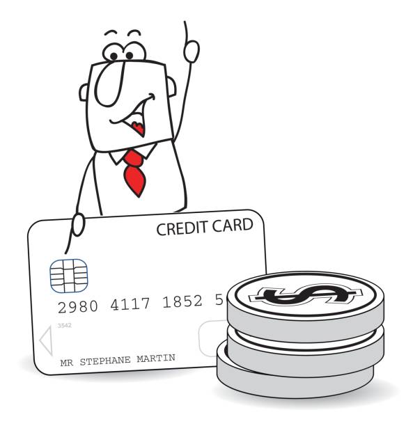 ilustrações, clipart, desenhos animados e ícones de joe e cartão de crédito - financial advisor mutual fund cartoon home finances