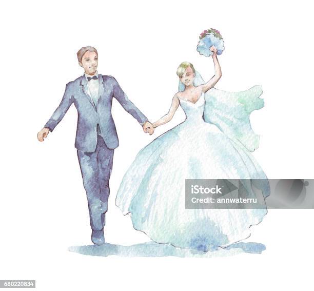 Groom And Bride On White Stock Illustration - Download Image Now - Wedding, Watercolor Painting, Groom - Human Role