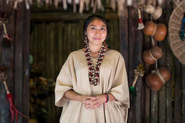 Mexican woman in Mayan clothing stock photo