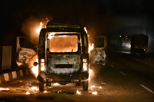 istock Burning car Fire suddenly started engulfing all the car 680238412