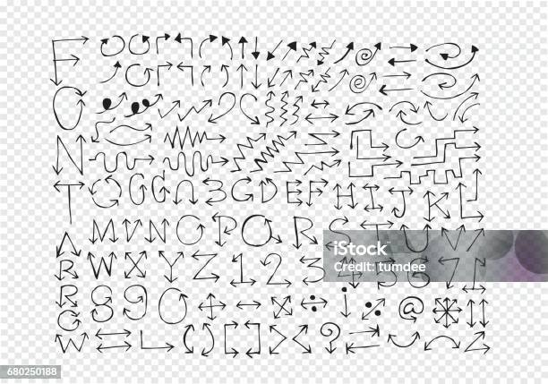 Sketch Arrows Alphabet Arrow Font A Through Z And Numbers Stock Illustration - Download Image Now