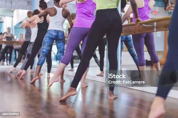 Group Of Women Doing Barre Workout Stock Photo - Download Image Now - Barre, Ballet, Adult