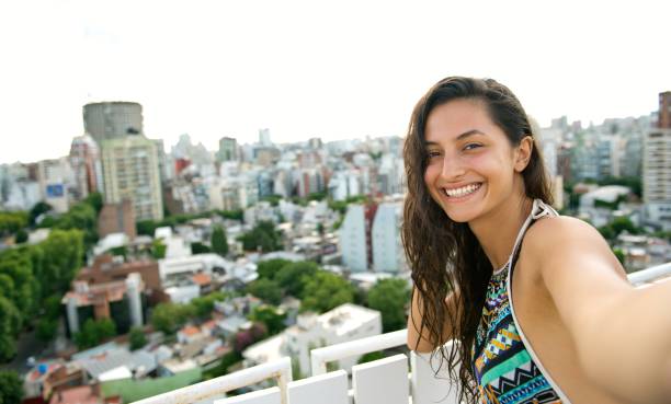 istock Beautiful woman making selfie. 680251842