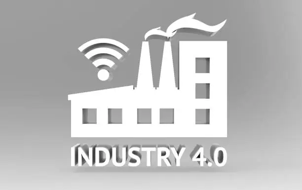 Industrial4.0 Cyber Physical Systems concept, Text and icon of industry 4.0 on gray base , 3D illustration